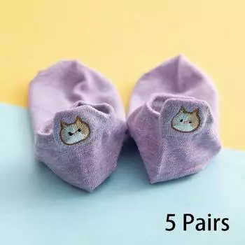 5/10 пар женских носков до щиколотки, мультяшная вышивка, кошка, забавные короткие носки, модные носки-невидимки с низким вырезом, мягкие повседневные женские носки-лодочки EUR 34-39