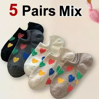 5/10 пар женских носков-лодочек с узором в форме сердца, цветные граффити, впитывающие пот, дышащие, силиконовые, непромокаемые, невидимые носки One Size