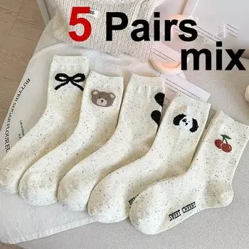 5/10 пар женских носков средней длины с рисунком из мультфильмов, модные мягкие, удобные, впитывающие пот, дышащие, повседневные носки с принтом в горошек One Size