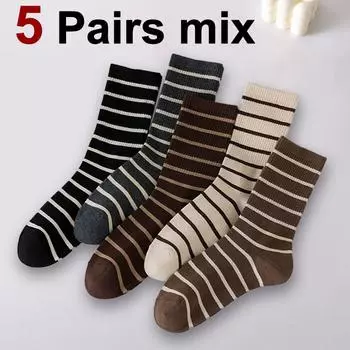5/10 пар женских носков средней длины, модные носки с полосатым принтом, мягкие, удобные, влагоотводящие и дышащие, повседневные носки One Size