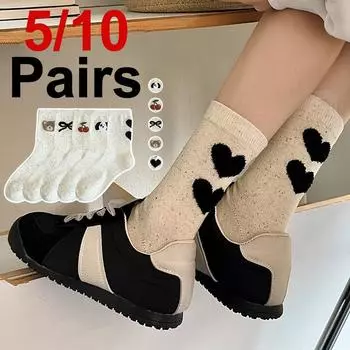 5/10 пар женских носков средней длины с рисунком из мультфильмов, модные мягкие, удобные, впитывающие пот, дышащие, повседневные носки с принтом в горошек One Size