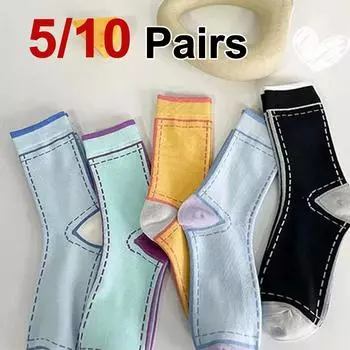 5/10 пар женских разноцветных носков средней длины, модные цветные, мягкие, удобные, впитывающие пот, дышащие, повседневные носки One Size