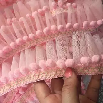 5/10 ярдов мини-отделка помпон кружево + сетчатая оборка кружево ручная работа плиссированный помпон шарик кружевная лента сделай сам швейные аксессуары для штор 5 Yard