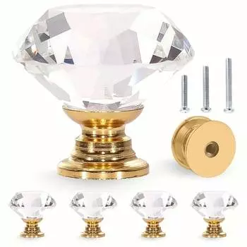 5/10 шт. 30 мм кристально-прозрачные стеклянные ручки для комода, золотистые ручки для ящиков с имитацией бриллиантов, ручки, ручки для кухонных шкафов для ящиков комода 5 pcs