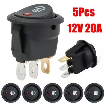 5/10 шт. Автомобильный тумблер включения/выключения, круглый, 12 В, 20 А, красный светодиод, противотуманная фара, символ, 3 контакта, автомобиль, фургон, грузовик, лодка, аксессуары, запчасти