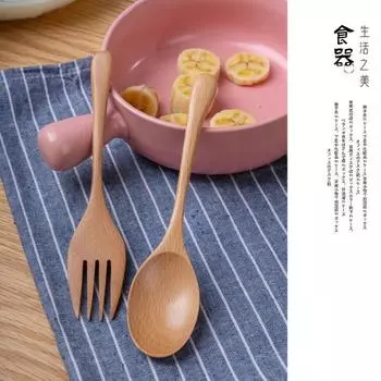 5/10 шт. Деревянная ложка для супа и вилка Экологичные продукты Посуда Натуральная столовая посуда для еды Сервировочная ложка 5pcs