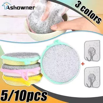 5/10 шт. Губка для мытья посуды с двухсторонним покрытием, многоразовые чистящие средства для кухонной щетки для кастрюль, кухонные принадлежности 5Pcs Pink