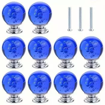 5/10 шт. хрустальные ручки для шкафа, круглые стеклянные пузырьковые ручки, гладкие ручки для выдвижных ящиков для фурнитуры для ящиков и комодов домашнего шкафа, с монтажными винтами 5pcs-With screws