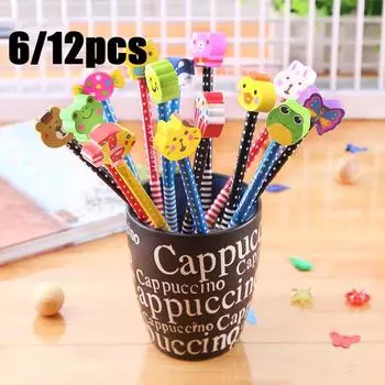 5/10 шт., карандаши с милыми мультяшными животными и ластиком, креативный детский подарок, канцелярские принадлежности, школьные канцелярские товары 3pcs