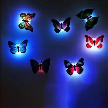 5/10 шт. креативные самоклеящиеся светодиодные ночные светильники в виде бабочек, милый домашний декор для стола, меняющий цвет 5PCS
