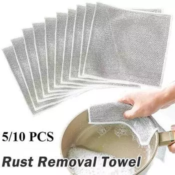 5/10 шт кухонная волшебная салфетка для мытья посуды из металлической стальной проволоки тряпка для мытья посуды с антипригарным покрытием масло железная тряпка для мытья посуды салфетки тряпки для мытья посуды 5pcs