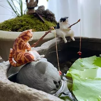 5/10 шт., ландшафтный дизайн аквариума, яркая форма, изысканный мультяшный орнамент в виде кошки-рыболова, аксессуары для аквариума, украшения для дома в аквариуме