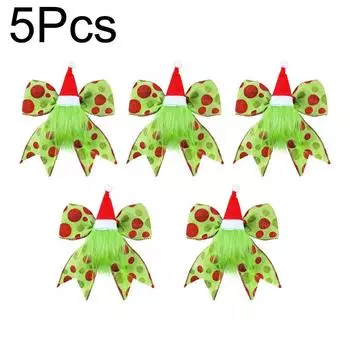 5/10 шт. Ленты с блестящими точками, декор на тему Санты со шляпой Санты для украшения бантов на рождественской елке, венков, рождественская плюшевая листва 5Pcs