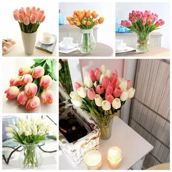 5/10 шт. праздничные принадлежности свадебные украшения подарки PU мини-букет искусственные цветы тюльпаны настоящее прикосновение цветочные 5pcs оранжевый