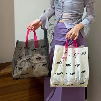 5/10 шт. Прозрачная сумка, мультяшная сумка для хранения, подарочная сумка, многоразовая сумка с бабочкой, прочный пластиковый пакет, утолщенный 25x30x9 см 5pcs