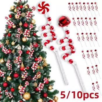 5/10 шт. Рождественские колокольчики в виде леденцов, красные, белые, вьющиеся, подвески на елку для домашнего декора, подарки на Новый год в Навидаде