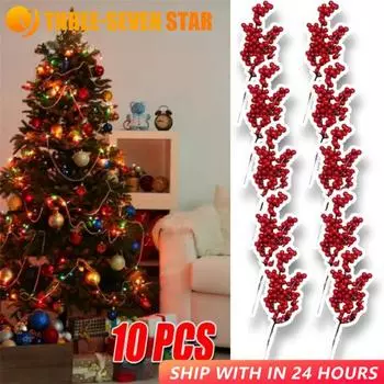 5/10 шт. рождественские красные ягоды ветки вишневые тычинки рождественские украшения для дома елка своими руками венок гирлянда свадебный искусственный цветок
