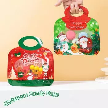 5/10 шт. Рождественские подарочные пакеты с ручкой для печенья, леденцов, шоколада, упаковочные пакеты, украшения, детские сувениры 5pcs зелёный