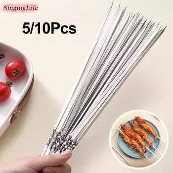 5/10 шт. шампуров для барбекю из нержавеющей стали, многоразовые шампуры для барбекю с трубкой для хранения, игольчатые палочки для барбекю для кемпинга и пикника на открытом воздухе