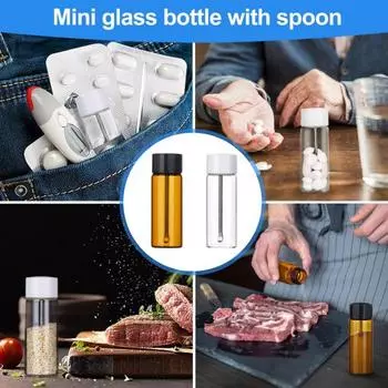 5/10 шт. стеклянные бутылки для дозирования порошка с ложками, герметичные дорожные контейнеры для специй, портативная банка для кемпинга, кухня, держатель для приправ 5pcs чистый