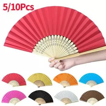 5/10 шт. веер из бамбуковой бумаги, однотонный, для танцевального представления, складные деревянные веера, аксессуары для одежды, расписанные вручную