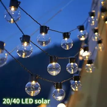 5/10M 40Led Globe Solar Fairy Ball Гирлянда Рождественская гирлянда Уличные Свадебные Лампочки Лампы На Открытом Воздухе Вечеринка Праздник Сад Патио 5M 20Bulbs