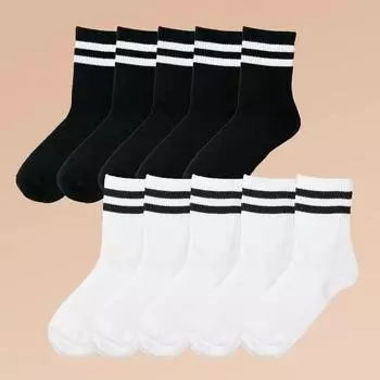 5/10Pairs Striped Crew Socks Comfy & Breathable Mid Tube Socks Women s Stockings & Hosiery