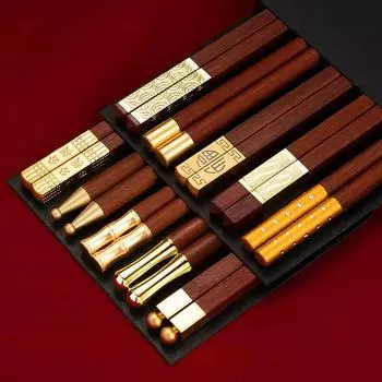 5/10Pcs Red Wooden Chopsticks Sandalwood Restaurant Chopsticks Set Dinnerware Set Household Solid Wood Dining Chopsticks