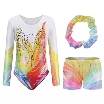 5-12 лет Дети Девочки Балет Гимнастика Танцевальные Костюмы Танцевальные Трико Топы + Шорты + Повязка На Голову 10