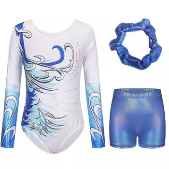 5-12 лет дети девочки гимнастическая форма комплект треугольный боди шорты и резинка для волос танцевальная одежда для выступлений 8