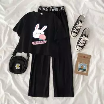 5-14 лет Летние комплекты одежды для девочек Модные топы и брюки с мультяшными медведями Комплекты из 2 предметов Костюмы для девочек-подростков Детская одежда 140