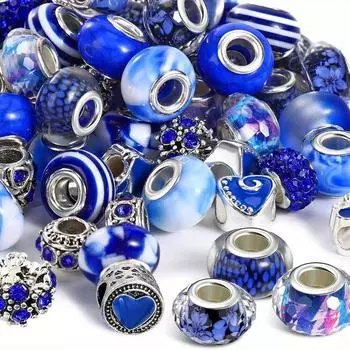 5/15/25 штук смоляных синих бусин с большими отверстиями, случайный стиль, мастерство, интервальные бусины, сделай сам, браслет, ожерелье, брелок, ювелирные изделия, аксессуары 5pcs