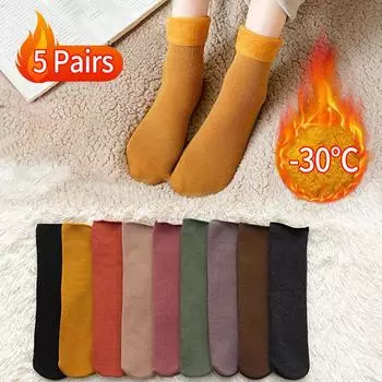 5/1 пар зимних теплых женских носков с цветными полосками, средние носки-трубы, мягкие толстые теплые носки-тапочки, повседневные зимние сапоги, чулки
