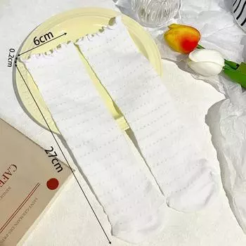 5/1 пара тонких кружевных носков для женщин, летние сетчатые эластичные дышащие хлопковые носки с оборками средней длины, однотонные милые носки в стиле JK