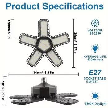 5+1 регулируемые панели 150 Вт деформируемые светодиодные гаражные светильники E27/E26 потолочные светодиодные лампы для освещения мастерской, подвала, гаража 150W