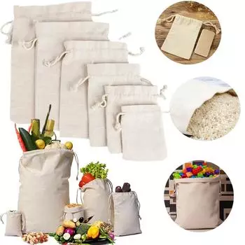 5/1 шт. хлопковые сумки на шнурке, многоразовые хлопковые сумки на шнурке, сумки для продуктов, подарочная сумка для вечеринки, свадьбы, домашнего хранения 10x12cm 5pcs/pack