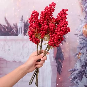 5/1 шт. Красные искусственные ягоды, рождественские маленькие ягоды, елочные украшения, венки своими руками, ветки ягод, искусственные цветы, украшение для вечеринки