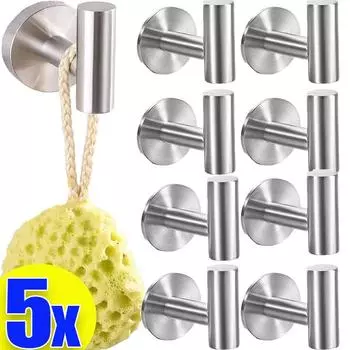 5/1 шт. Самоклеящийся крючок из нержавеющей стали для ванной комнаты, ключи для халата, крючок для полотенец, кухонные вешалки для дома, держатель для хранения в душе, аксессуары 5X5.5X5.5cm