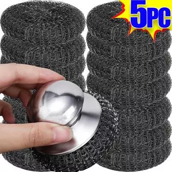 5-1 шт. шарик для чистки из нержавеющей стали с ручками для мытья посуды, проволочный шарик для мытья посуды, прочный металлический скребок, инструмент для чистки кастрюль и сковородок