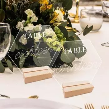 5/1pcs Blank Acrylic Table Sign with Wooden Stand for Wedding Table Decoration Clear Numbers Name Card Festival Party Supplies 1pcs