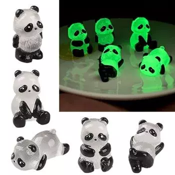 5/1Pcs Cute Panda Figurines Glowing In Dark Micro Landscape Ornament Resin Panda DIY Home Garden Christmas Decoration