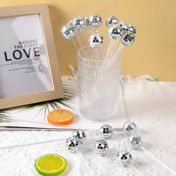 5/20 шт. диско-шаров, палочки для размешивания коктейлей, золотисто-серебряные зеркальные диско-шары, палочки для размешивания кофейных напитков для декора тематической вечеринки 70-х 80-х годов