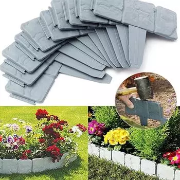5-20pcs Garden Fence Imitation Stone Plant Support Stake Outdoor Edging Decorative Border DIY Lawn Yard Landscape Plant Fence Grey-5Pcs