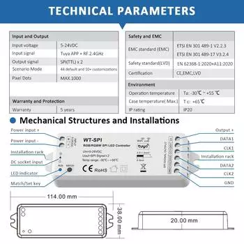 5-24 В WT-SPI RGB RGBW светодиодный контроллер Tuya Smart Addressable WS2811 WS2812 SK6812 WS2814 контроллер полосы света с дистанционным управлением