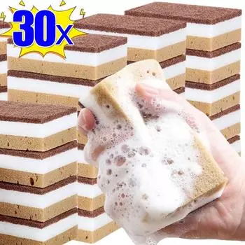 5/30 шт. Губки из песчаного волокна с водорослями, двухсторонние, прочные, впитывающие воду, чистящие салфетки для кухни, мытья посуды, кастрюль, пятен ржавчины 5PCS