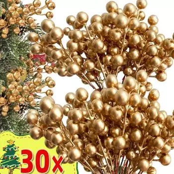 5-30 шт. искусственные стебли ягод падуба рождественское искусственное растение золотая ветка ягода украшение своими руками венок рождественская елка украшение для дома 5PCS