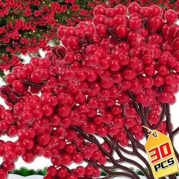 5/30 шт искусственные ветки ягод рождественские красные искусственные ягоды падуба букет DIY венок рождественская елка новогоднее украшение для дома вечеринка 10PCS
