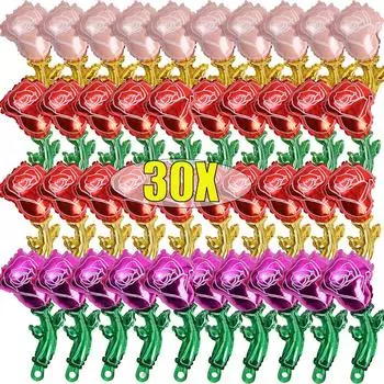 5/30 шт мини-шариков в форме розы, алюминиевые фольгированные шары в форме розы, украшения на День святого Валентина, свадьбу, день рождения, вечеринки 5PCS&37X17.5cm