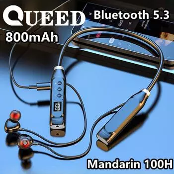 5.3 Беспроводная Bluetooth-гарнитура Подвесная карта для шеи Подключаемая карта Сверхдлинная батарея Вставка микрофона в ухо Подвесная шейная Bluetooth-гарнитура No wheat чёрный