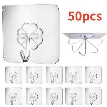 5/50 шт. Прозрачные самоклеящиеся крючки из нержавеющей стали для хранения ключей, вешалка для кухни, ванной, двери, стены, многофункциональная